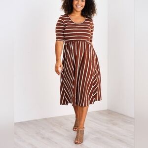 Latched Mama Classic Cotton dress in brown and white stripe, small